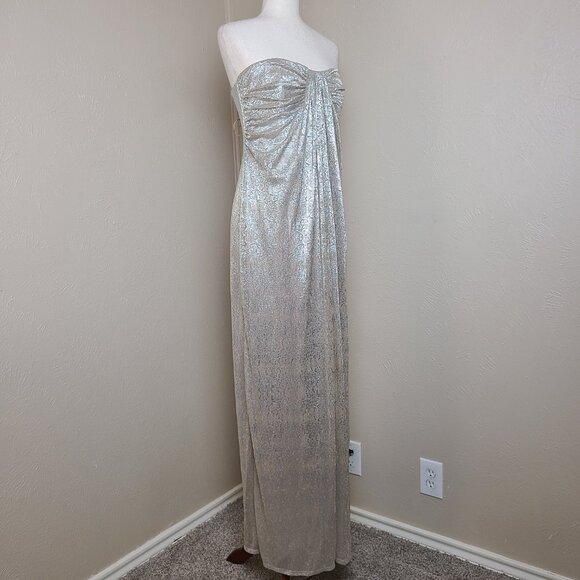 NWT Neiman Marcus Shelli Segal Long Evening Gown Dress Gold Nude Size 12 Tall - Picture 2 of 14